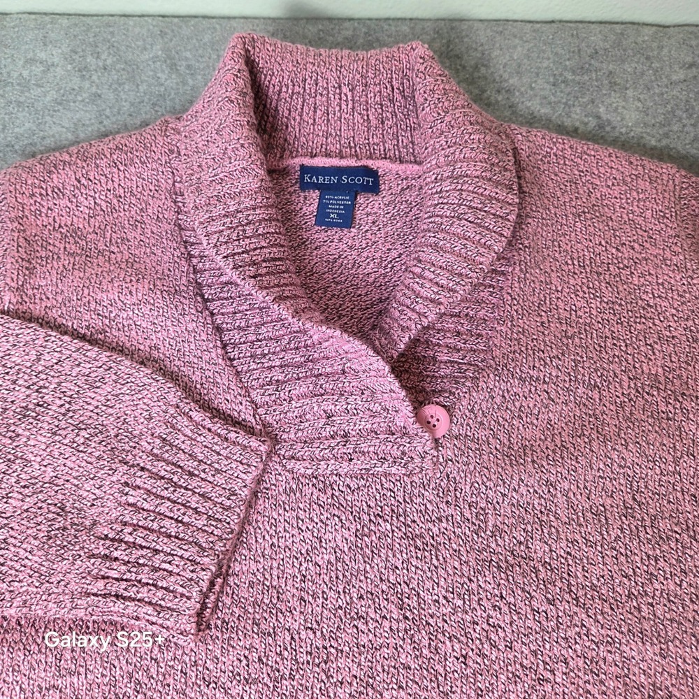 Karen Scott Womens Pink Marled Shawl Collar Button Pullover Sweater XL